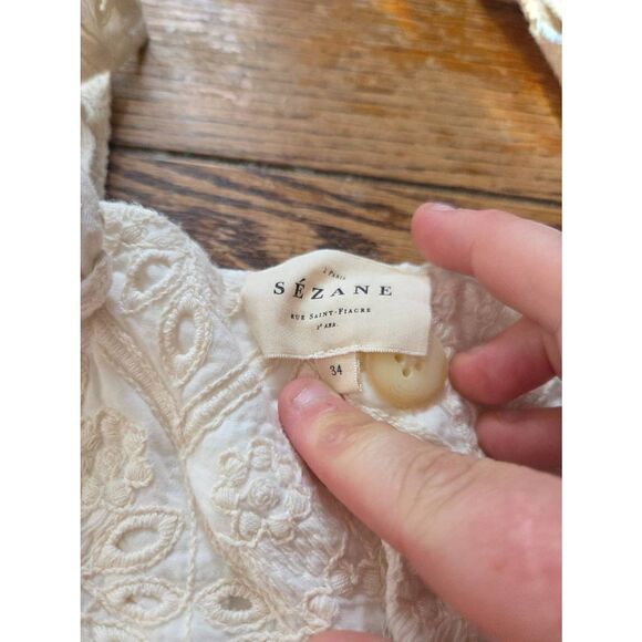 Sezane Brian Embroidered Cotton-Blend White Overall Jumpsuit in cream sz 34/US 2 - Picture 3 of 4